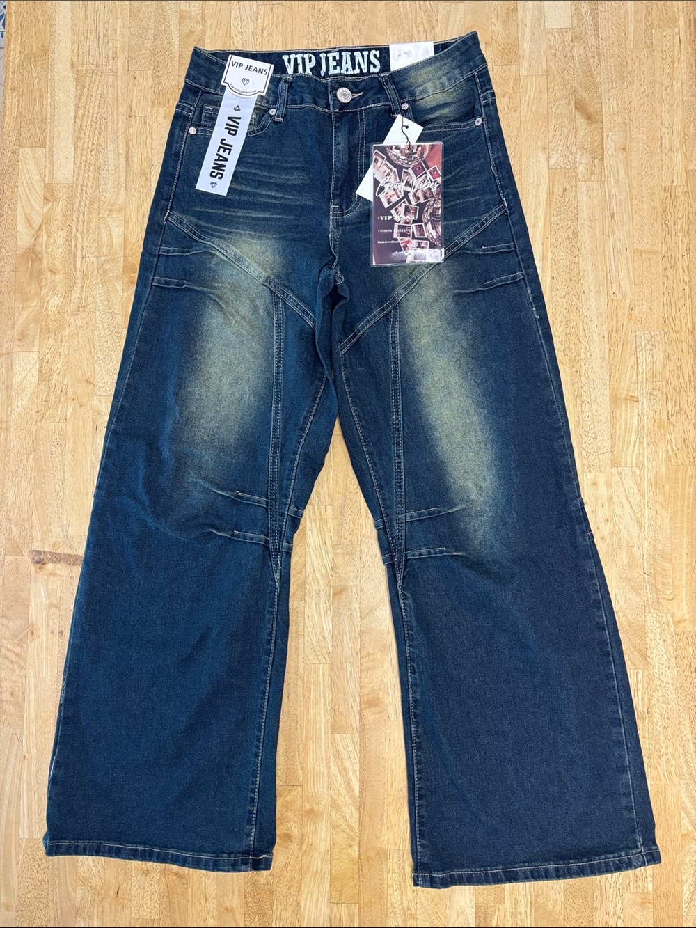 NWT VIP Jeans Fashion Collection Paneled Wide Leg Sculpting Stretch Denim 7/28